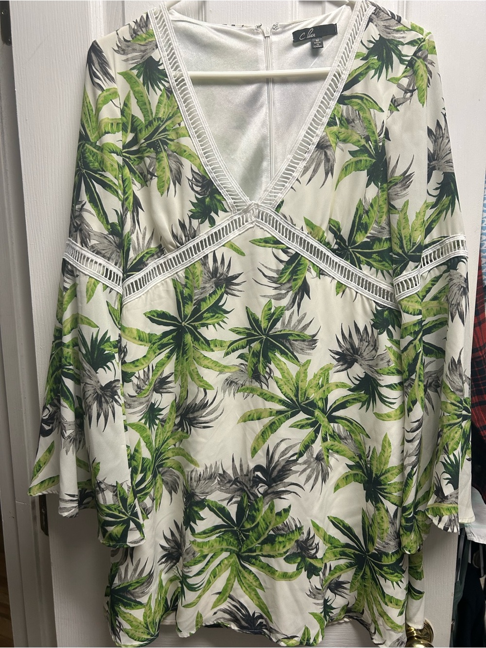 Cleo White & Green Palm-Print Women's dress